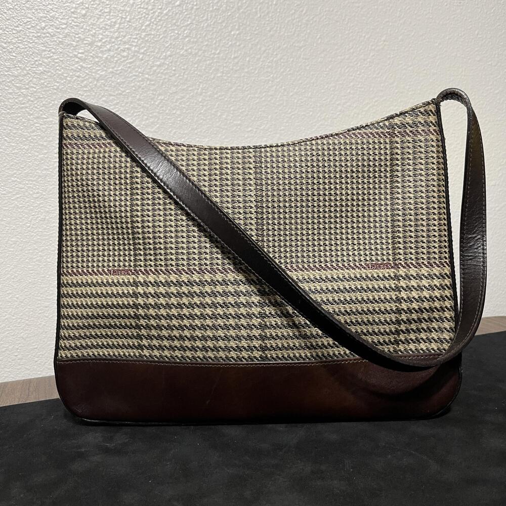 Polo Ralph Lauren Shoulder Leather Coach Blackwatch Plaid Bag Houndstooth Canvas